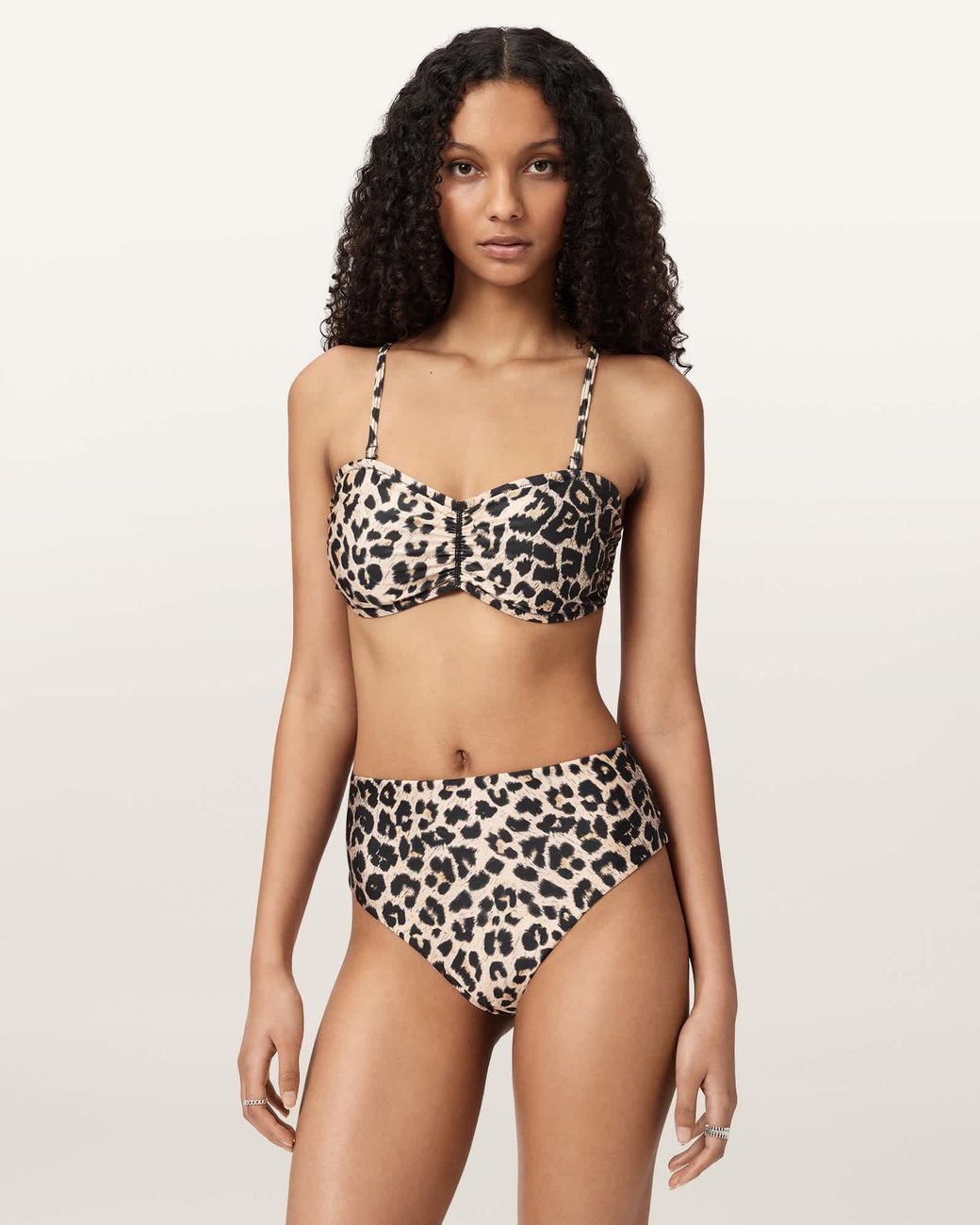 AllSaints Multicolor Court Strapless Animal Print Bikini Top