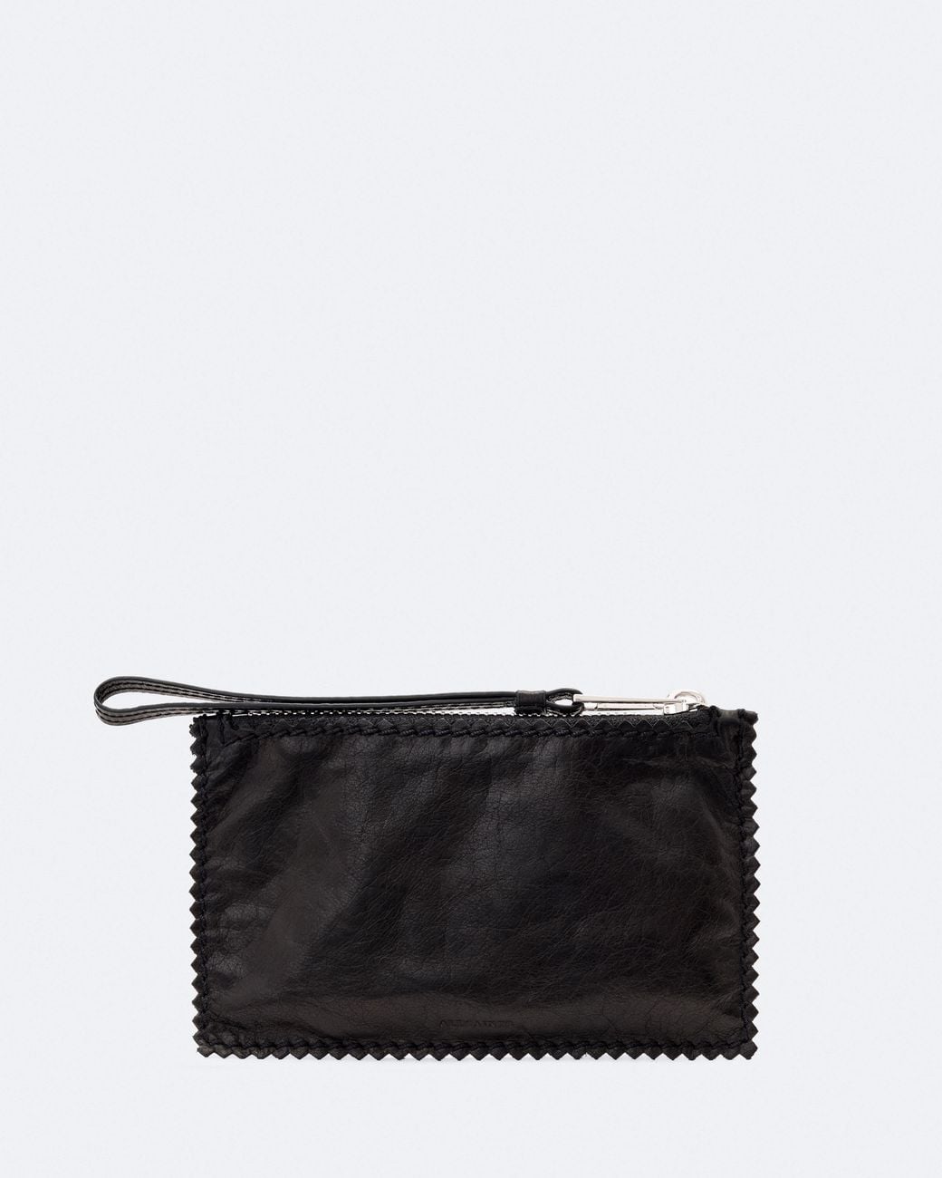 AllSaints Black Siloh Pinked-Edge Small Leather Pouch
