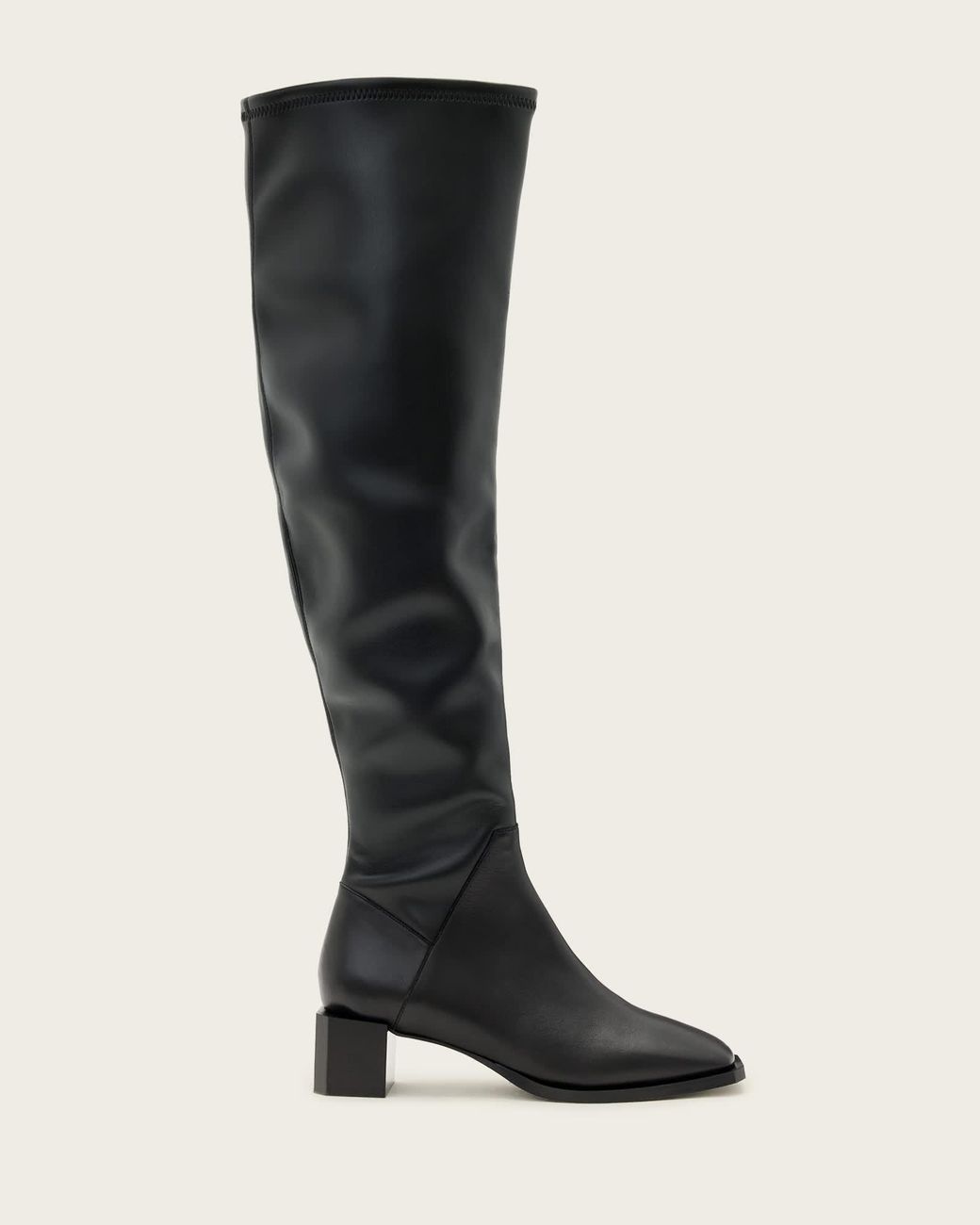 AllSaints Black Avril Knee High Leather Boots