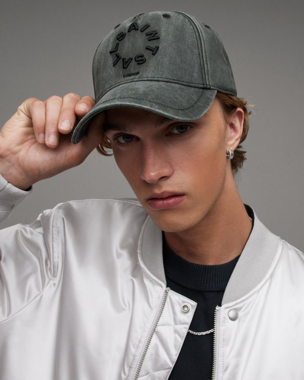 ? AllSaints Grey Logo Baseball Cap ? AllSaints Mens Oppose Baseball Cap, Hat with Adjustable  main image 2