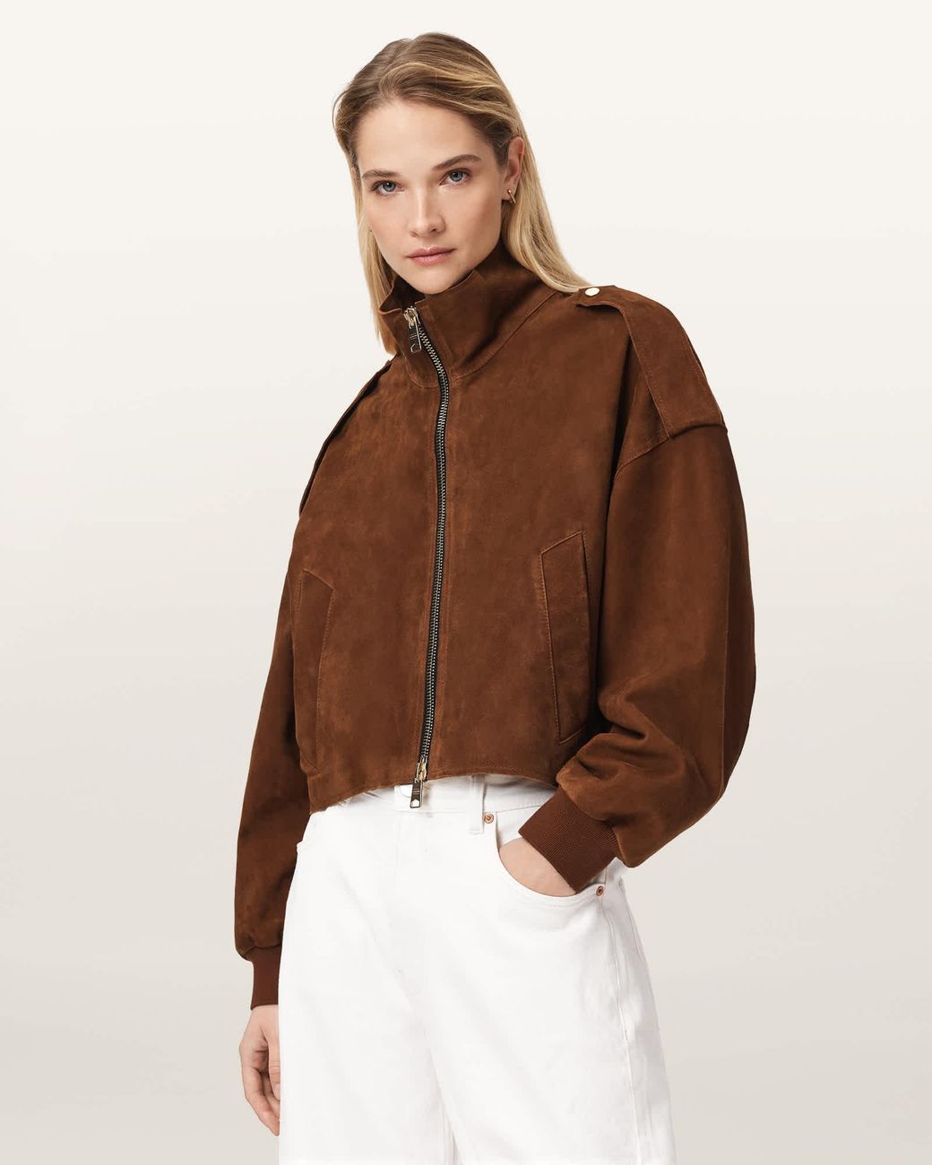 AllSaints Brown Lowden Suede Jacket
