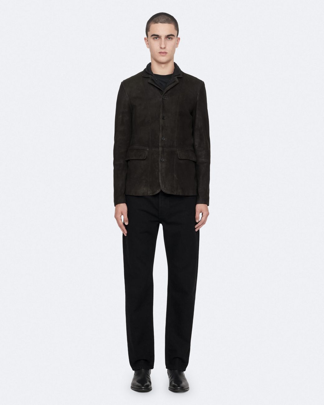AllSaints Black Survey Double Layered Leather Blazer,, Anthracite for men