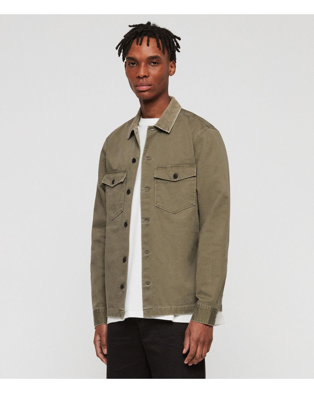 AllSaints Lancer Shirt Mens in Olive 