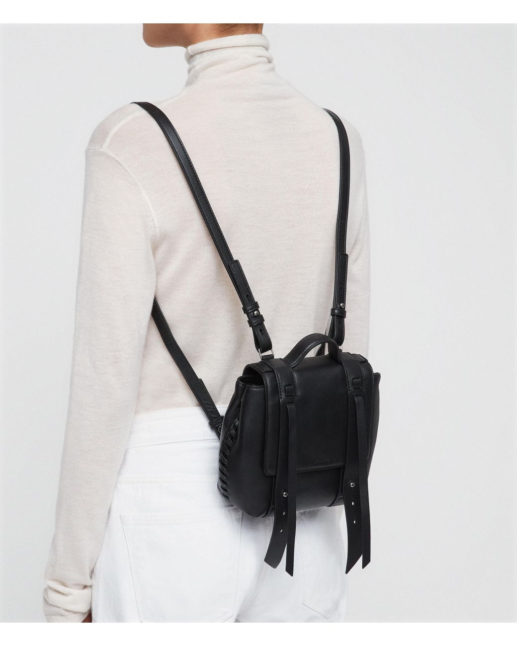 AllSaints Fin Leather Mini Backpack in Black | Lyst