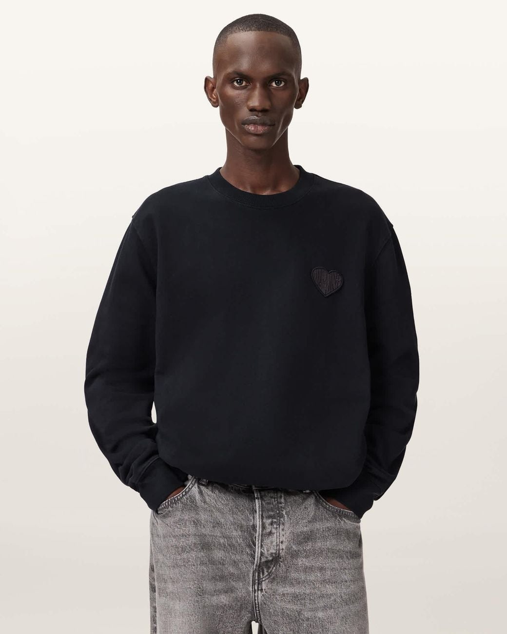 AllSaints Black Lover Crew Neck Relaxed Fit Sweatshirt,, Washed for men