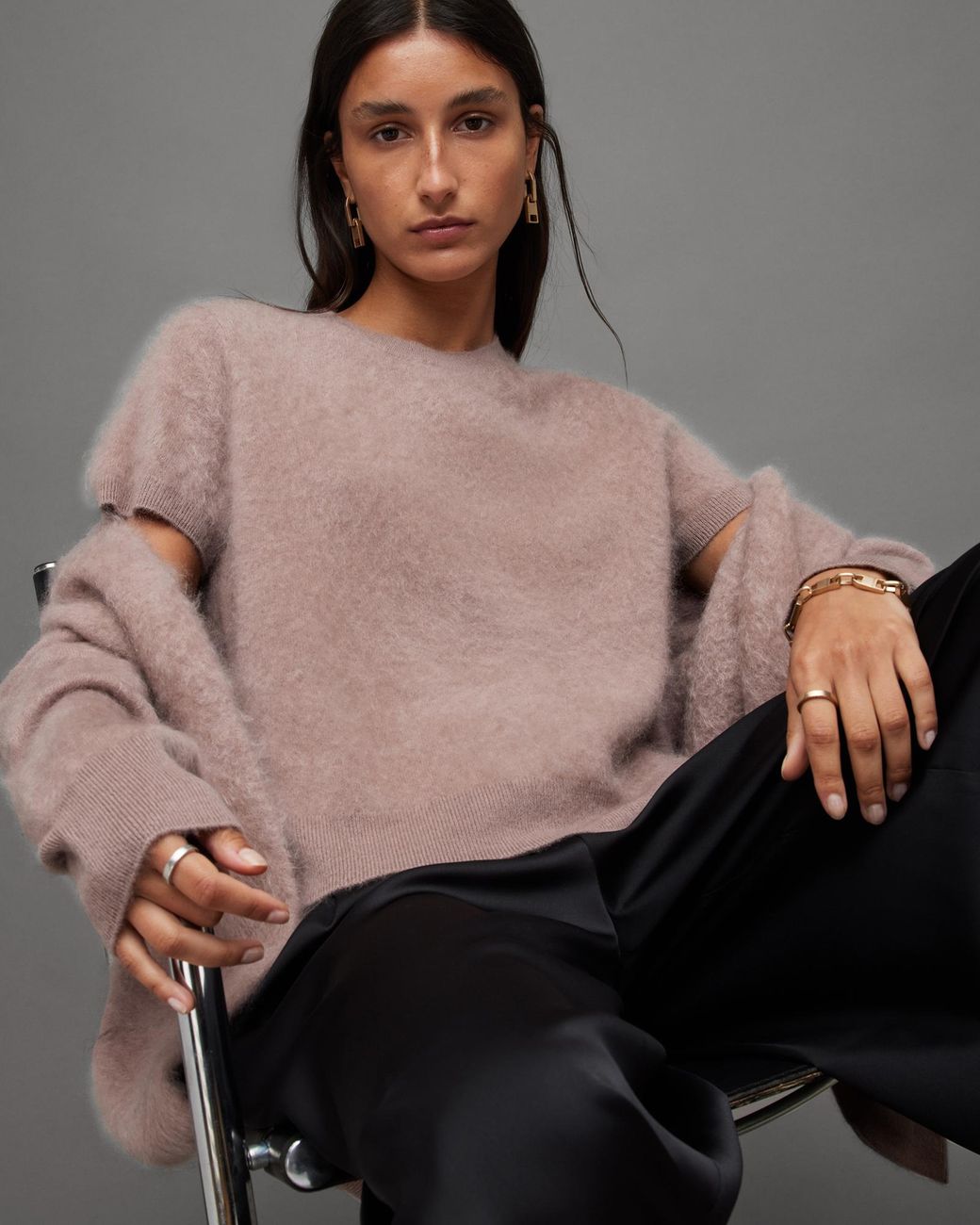 tシャツ REBEL BRUSHED CASHMERE KNITTED T-SHIRT | REBEL ブラッシュ カシミヤ ニット Tシャツ レディ AllSaints Rebel Brushed Cashmere Knitted T-shirt in Gray | Lyst