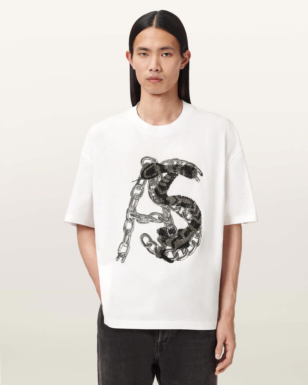 AllSaints White Scale Cropped Graphic T-Shirt for men