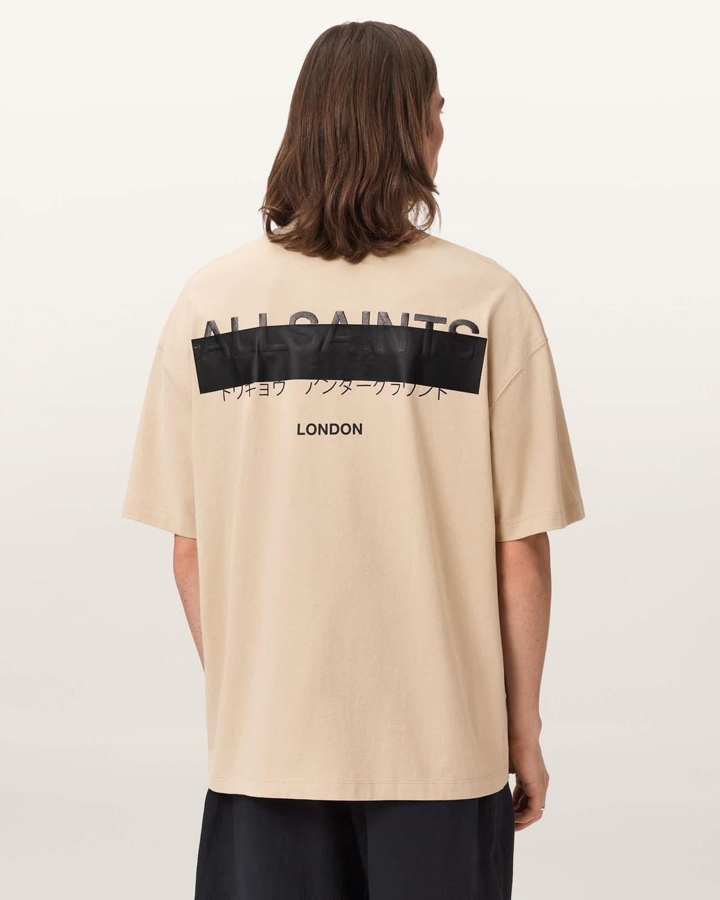 AllSaints Natural Redact Oversized Embroidered Logo T-Shirt for men