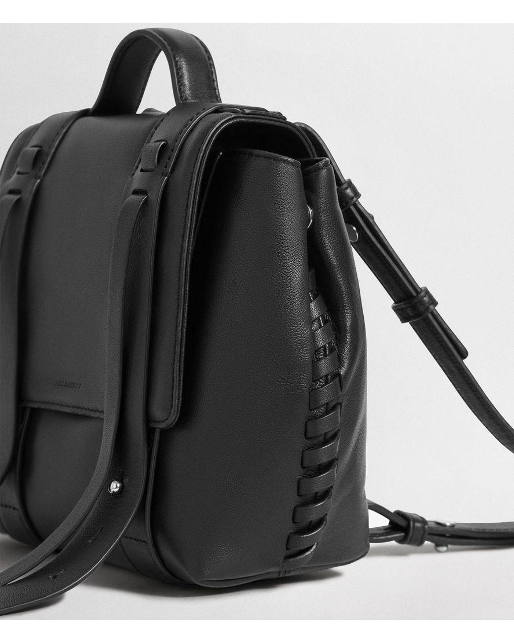 AllSaints Fin Leather Backpack in Black 