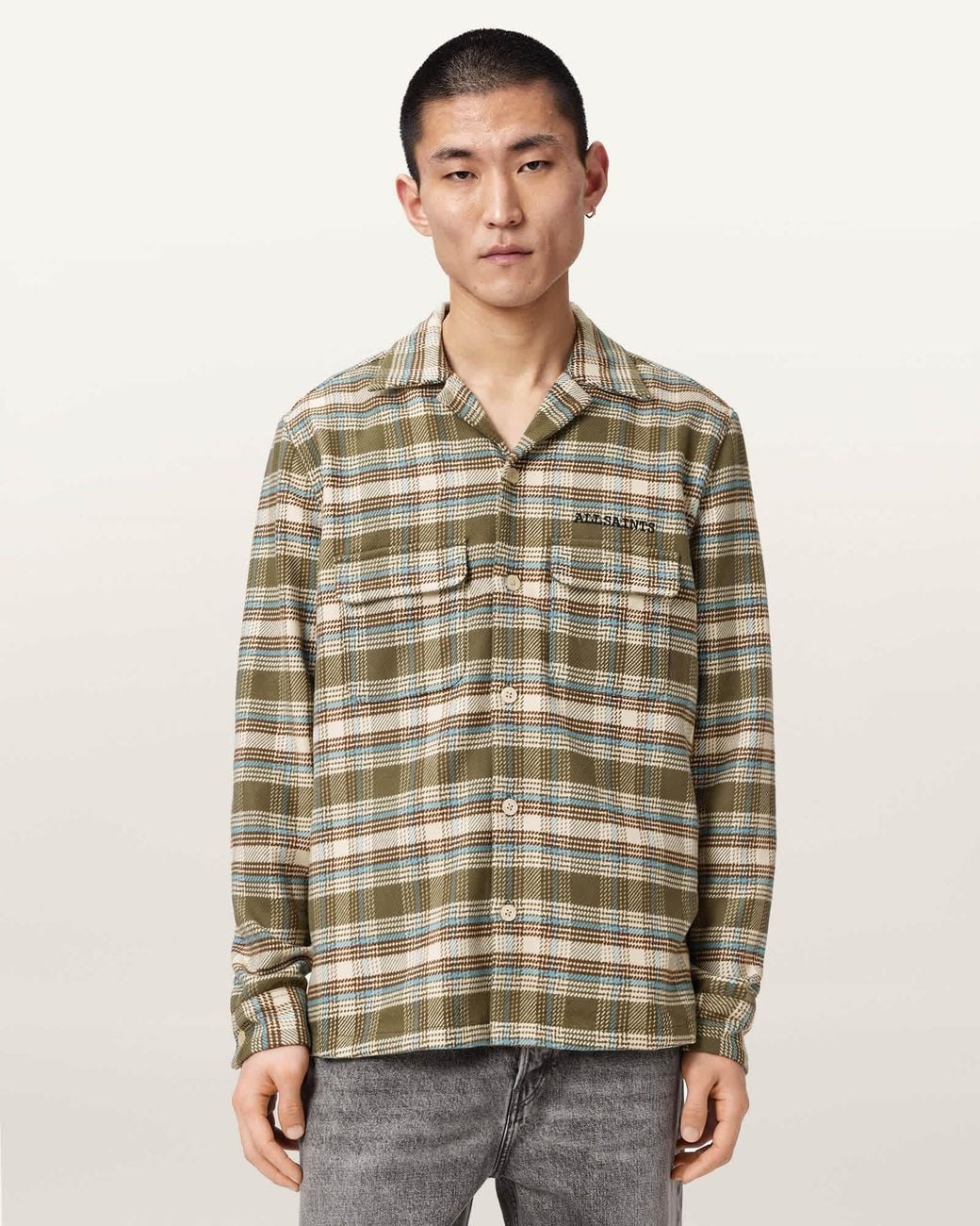 AllSaints Natural Slam Long Sleeve Check Shirt for men