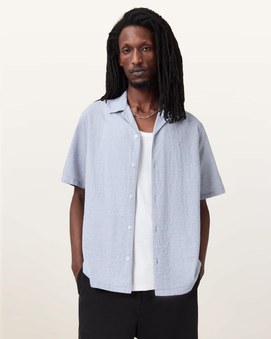 AllSaints White Valmer Relaxed Fit Ramskull Shirt for men