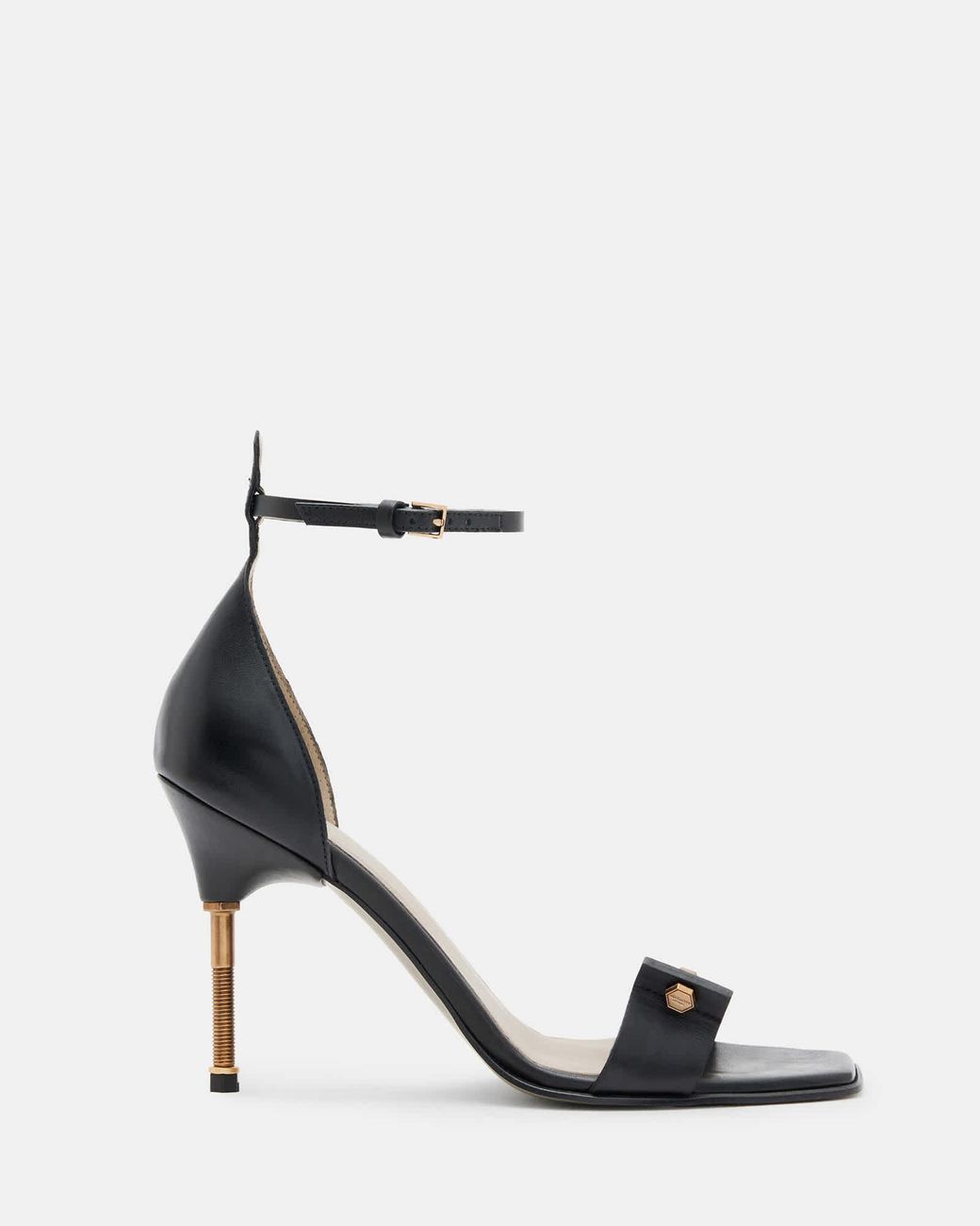 AllSaints White Betty Square Toe Leather Heeled Sandals