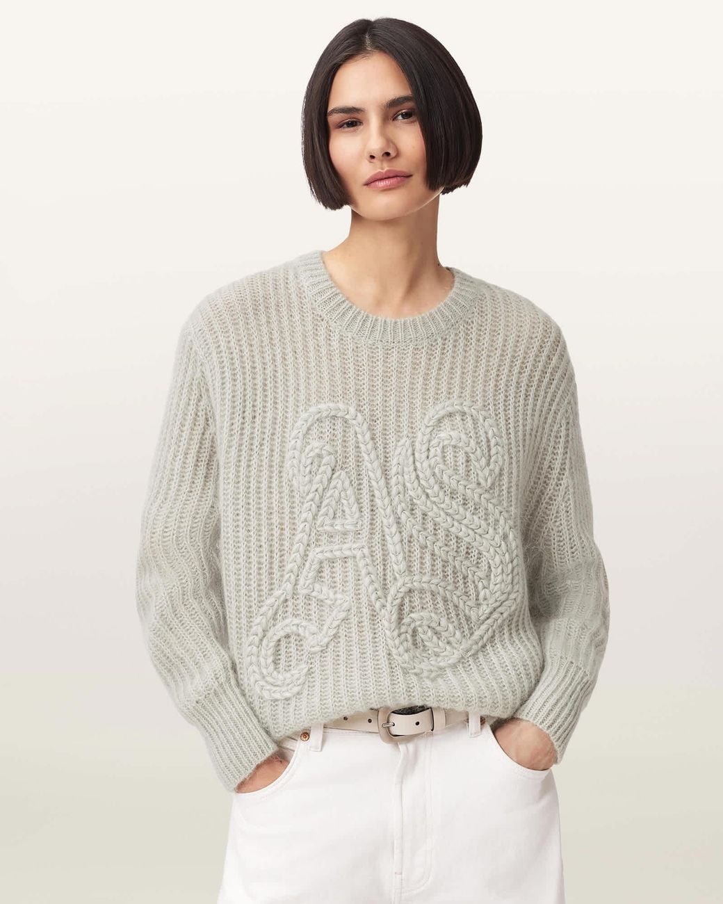 AllSaints Gray Chain Embroidered Sweater