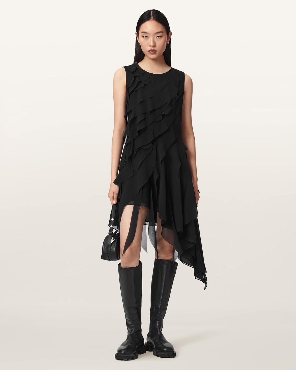 AllSaints Black Angie Panel Midi Dress