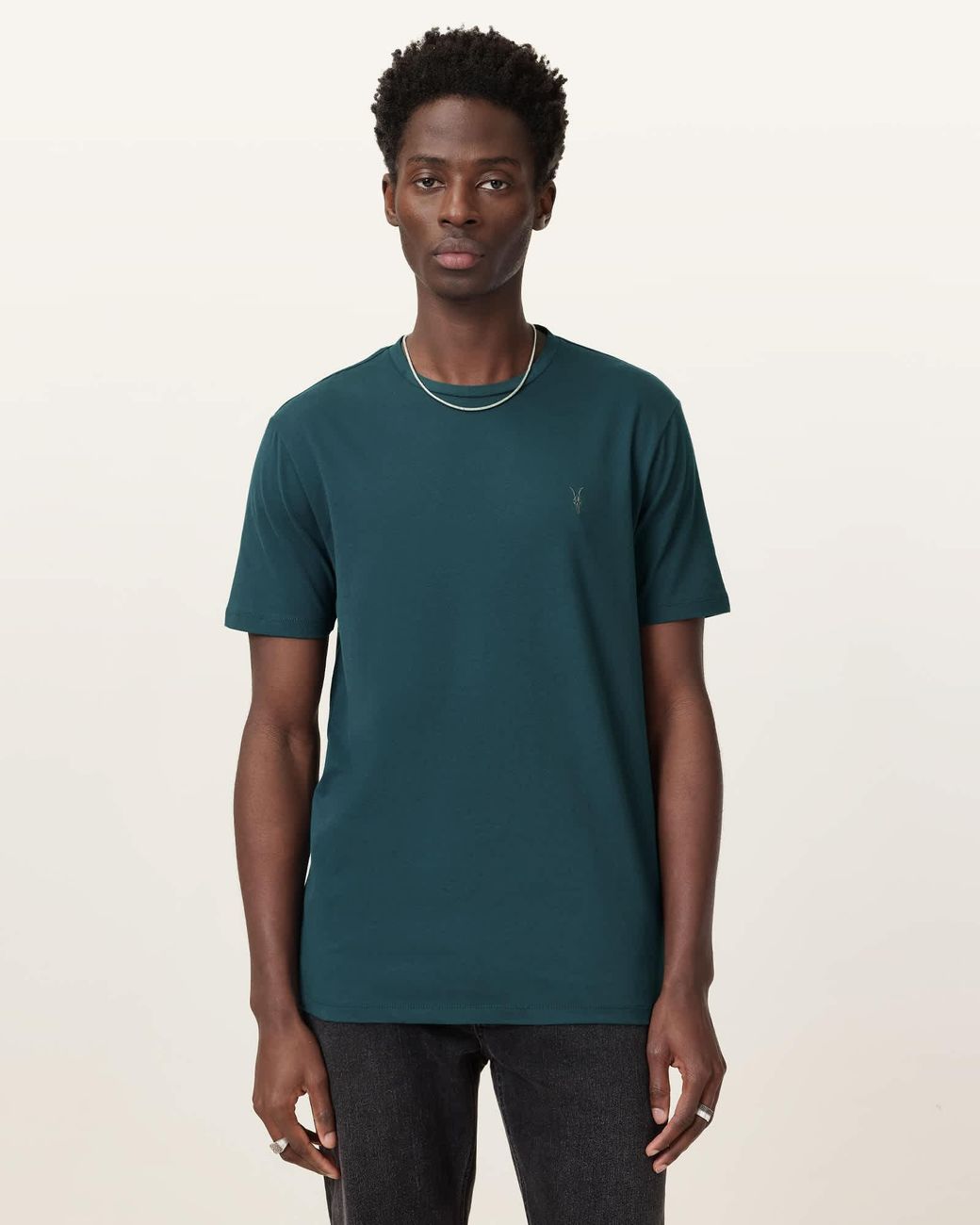 AllSaints Green Brace Brushed Cotton Crew Neck T-Shirt,, Fleur for men