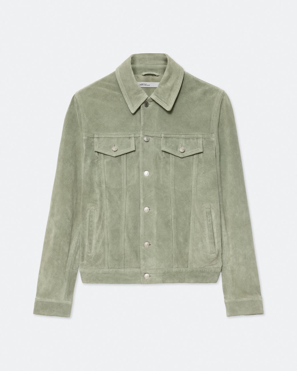 AllSaints Green Chaiyo Suede Trucker Jacket for men