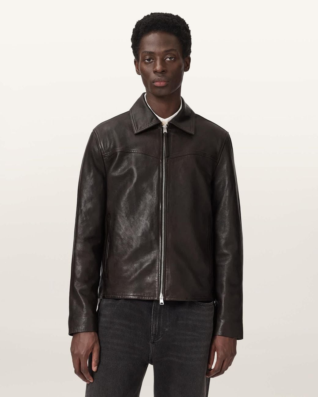 AllSaints Black Tune Leather Biker Jacket for men