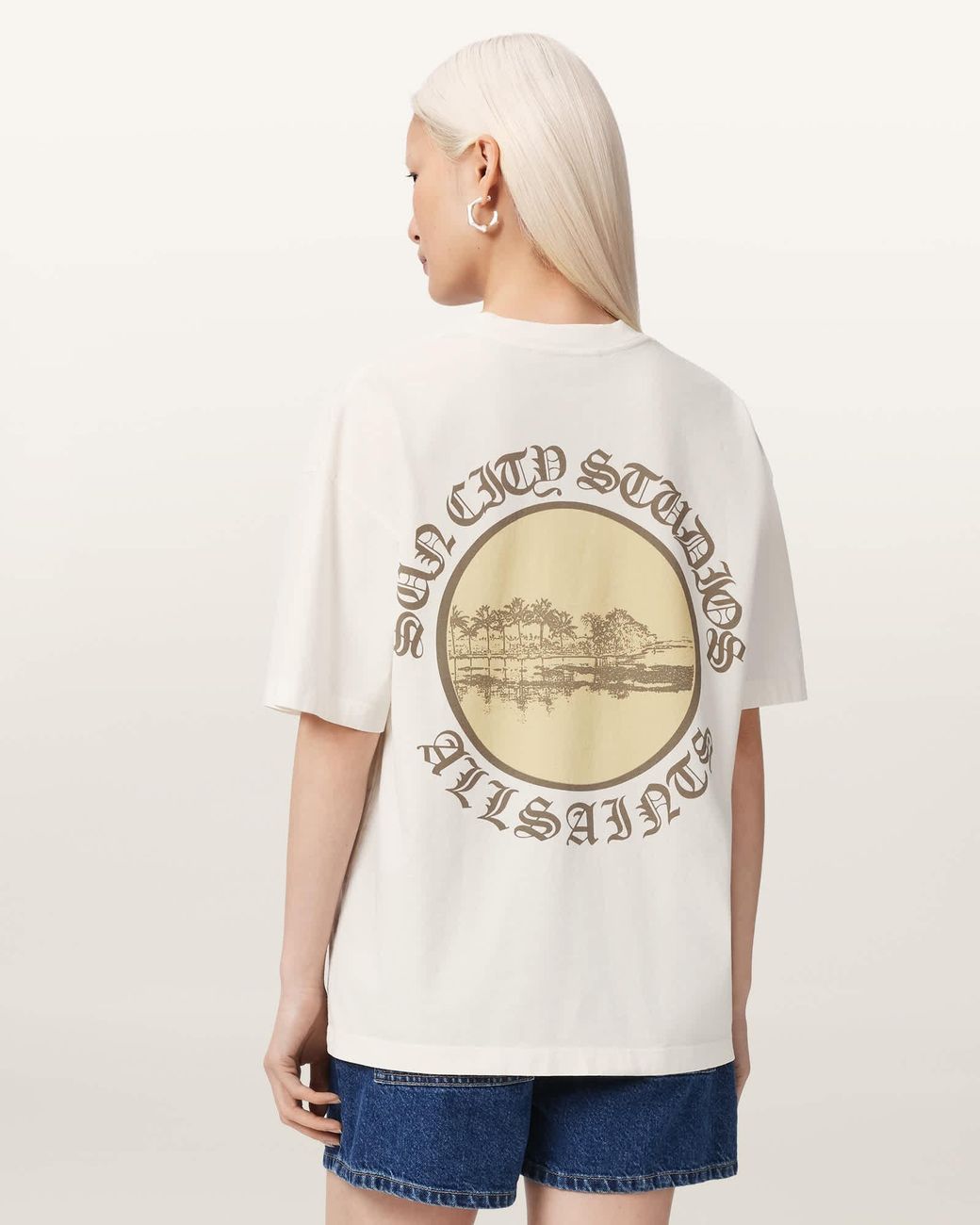 AllSaints Natural Sun City Etta Oversized Graphic T-Shirt