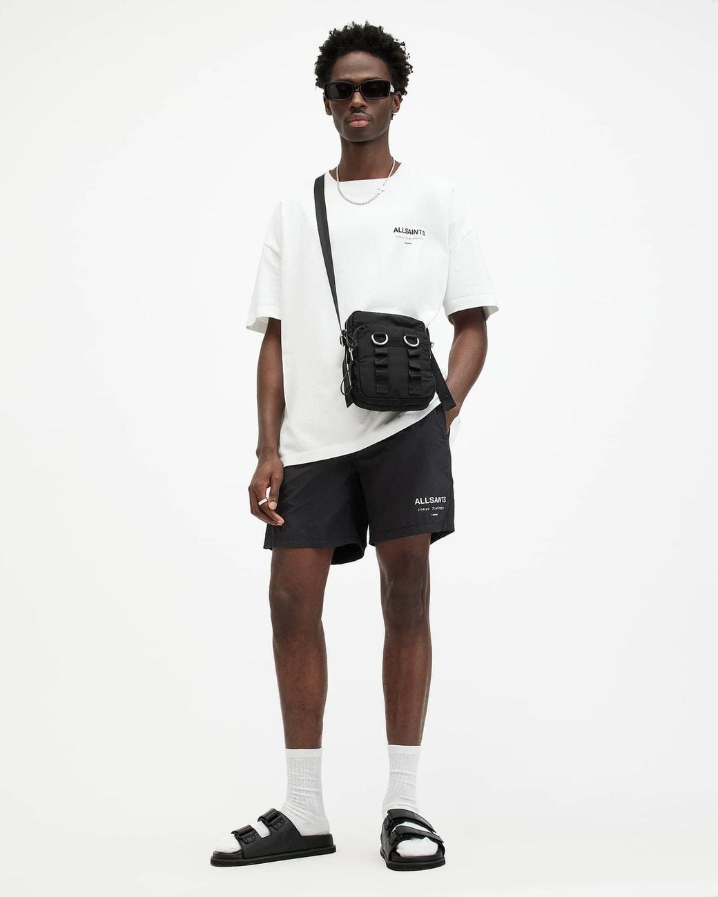 AllSaints White Underground Elastic Waist Logo Swimshorts for men