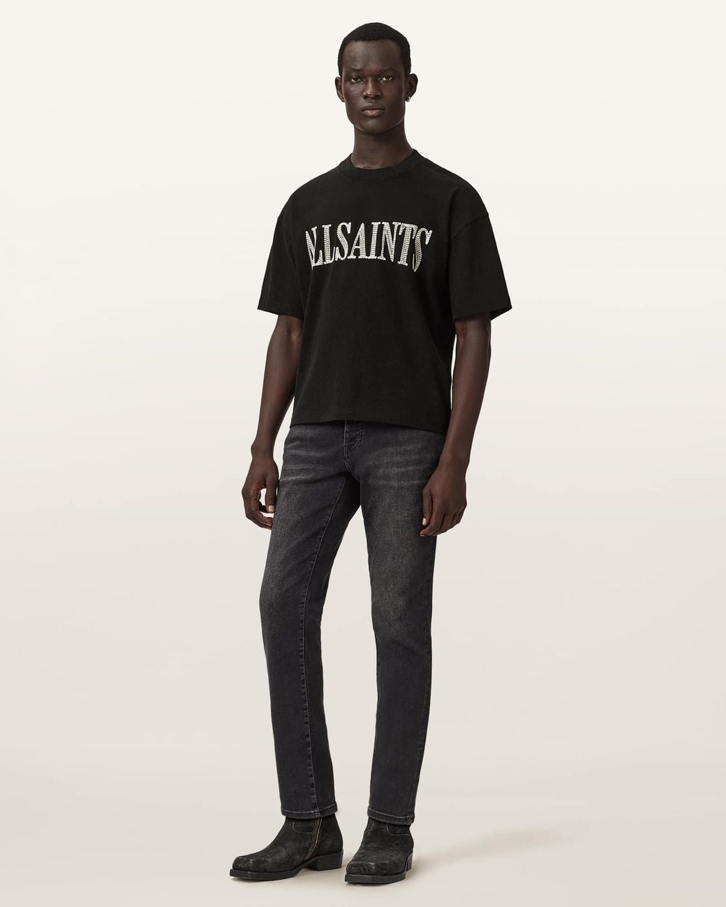 AllSaints Black Dash Short Sleeve Boxy T-Shirt for men