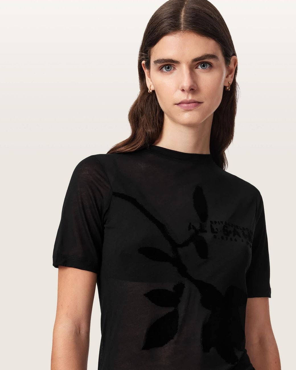 AllSaints Black Athea Graphic Sheer T-Shirt