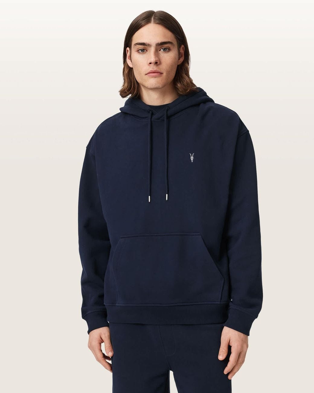 AllSaints Blue Asher Ramskull Oversized Hoodie for men