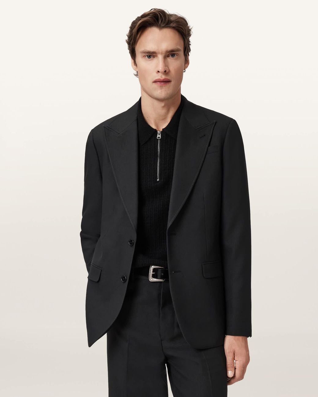 AllSaints Black Kido Lapel Blazer for men