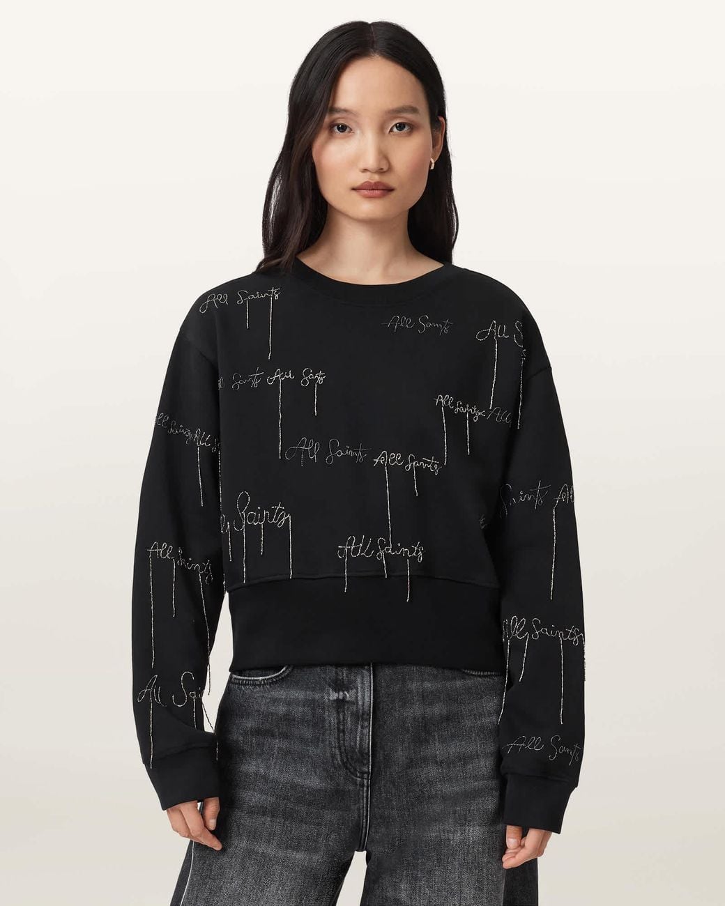 AllSaints Black Embellished Separo Sweatshirt