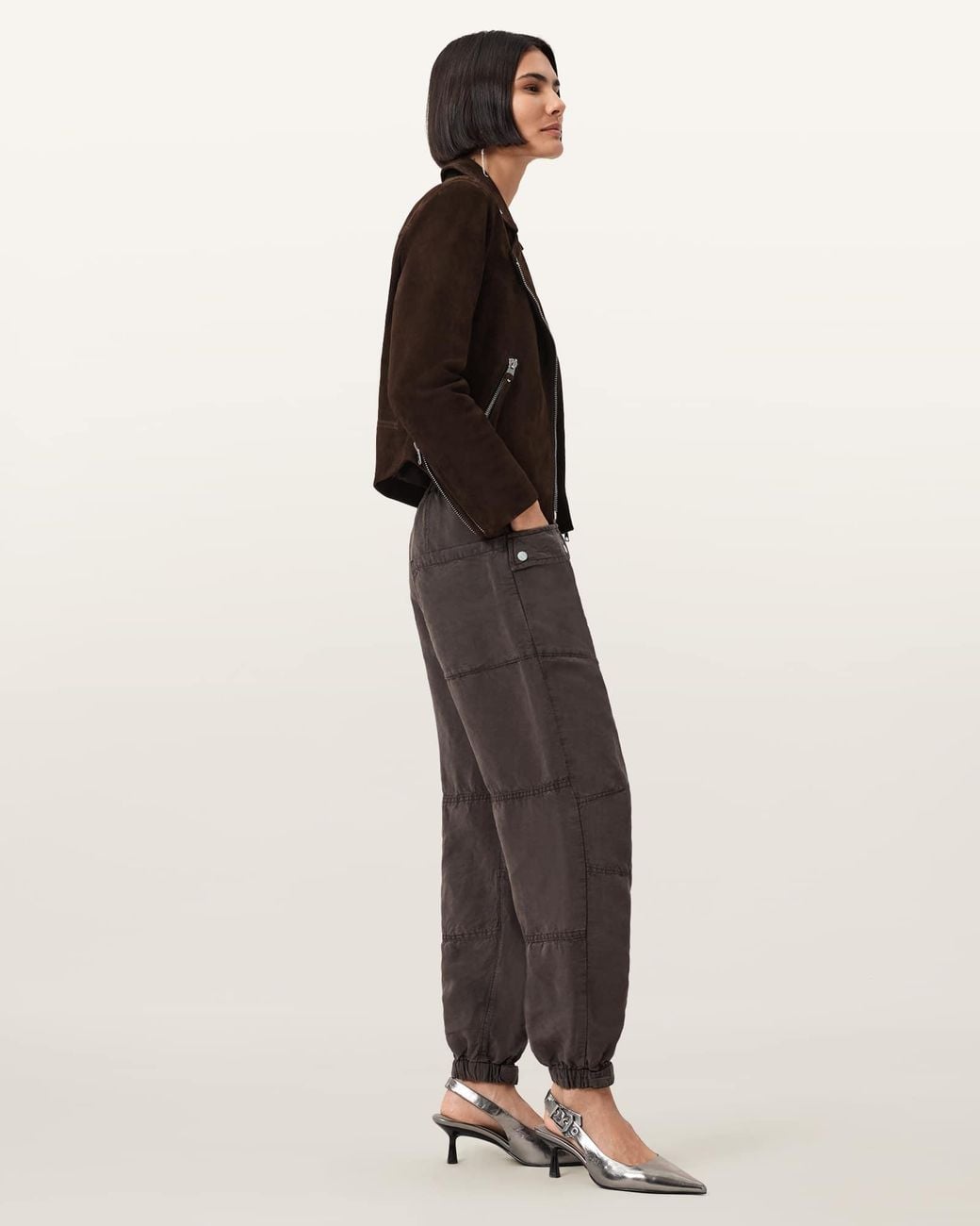 AllSaints Natural Lyocell/Linen Val Linen Blend Cargo Trousers, /Us 0