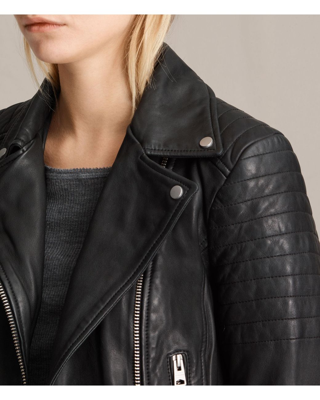 AllSaints Papin Leather Biker Jacket in Black | Lyst