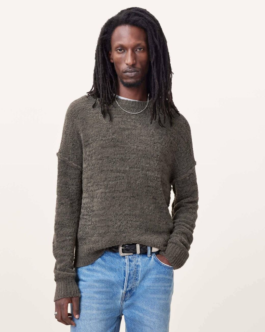 AllSaints Gray Chillion Boxy Oversized Crew Neck Jumper for men