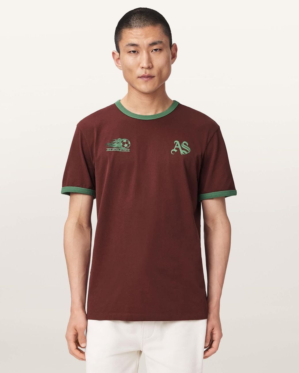 AllSaints Red Partida Short Sleeve Soccer T-Shirt for men