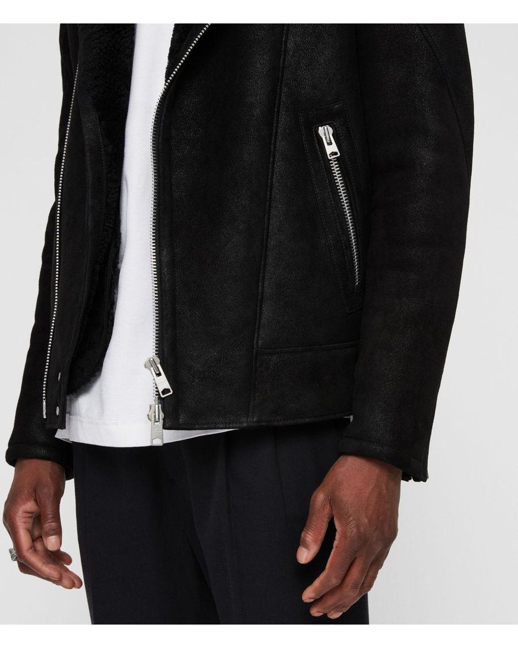 AllSaints Myres Shearling Jacket in Black for Men Lyst UK