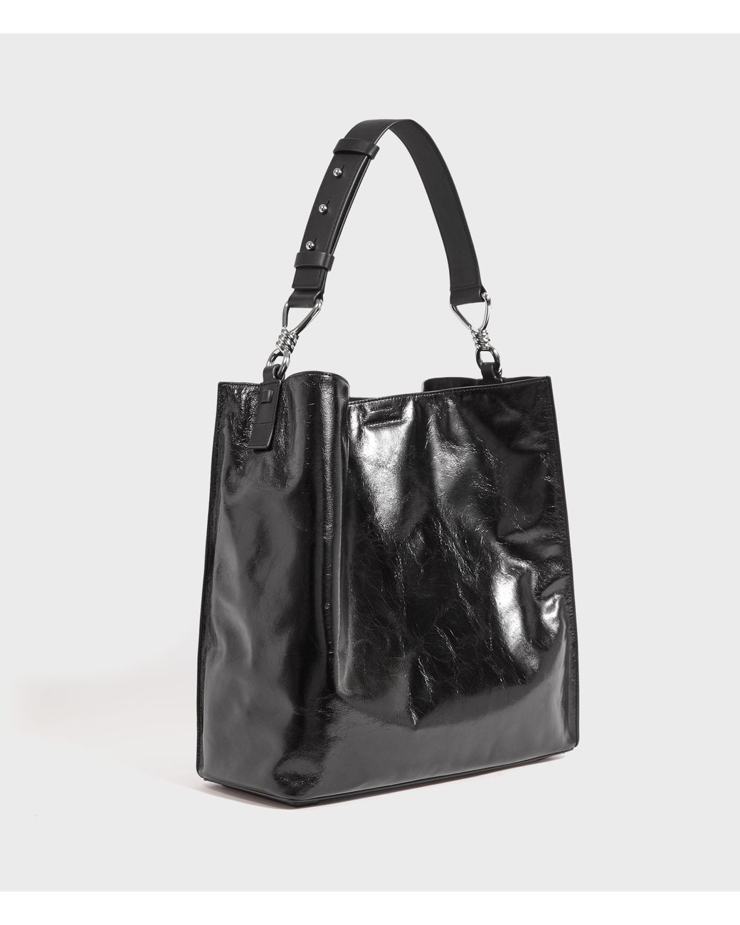 AllSaints Captain Shiny North South Leather Tote Bag in Black Lyst