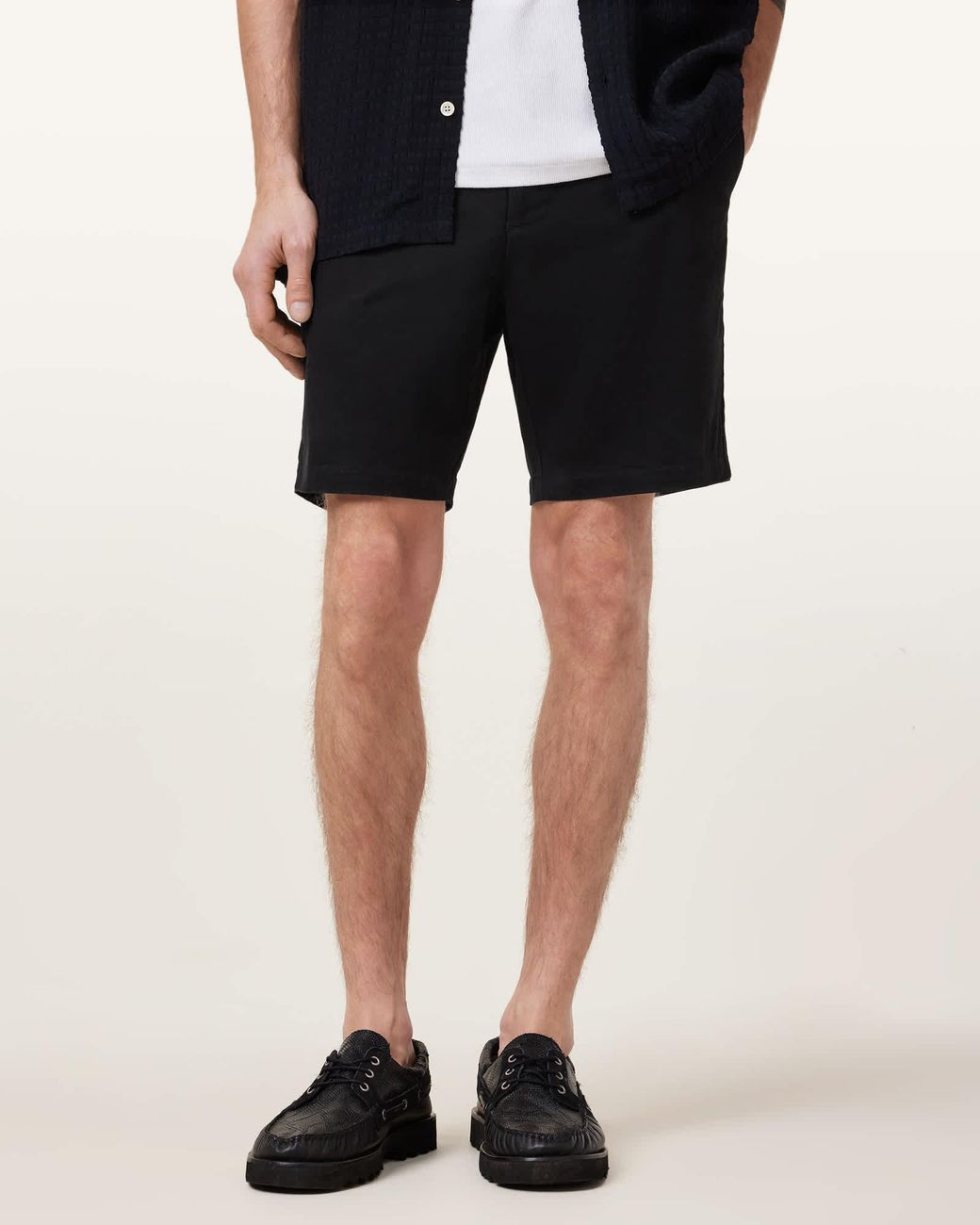 AllSaints Black Neiva Slim Stretch Shorts for men