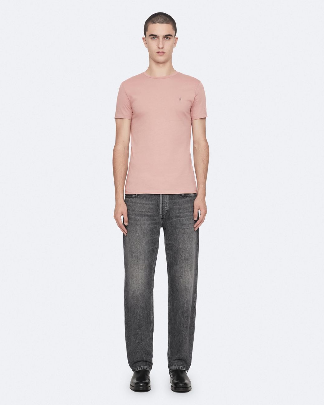 AllSaints Pink Tonic Crew Neck Slim Ramskull T-Shirt for men