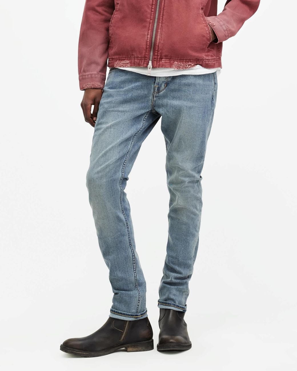 AllSaints Blue Cotton Cigarette Skinny Fit Denim Jeans, /L32 for men