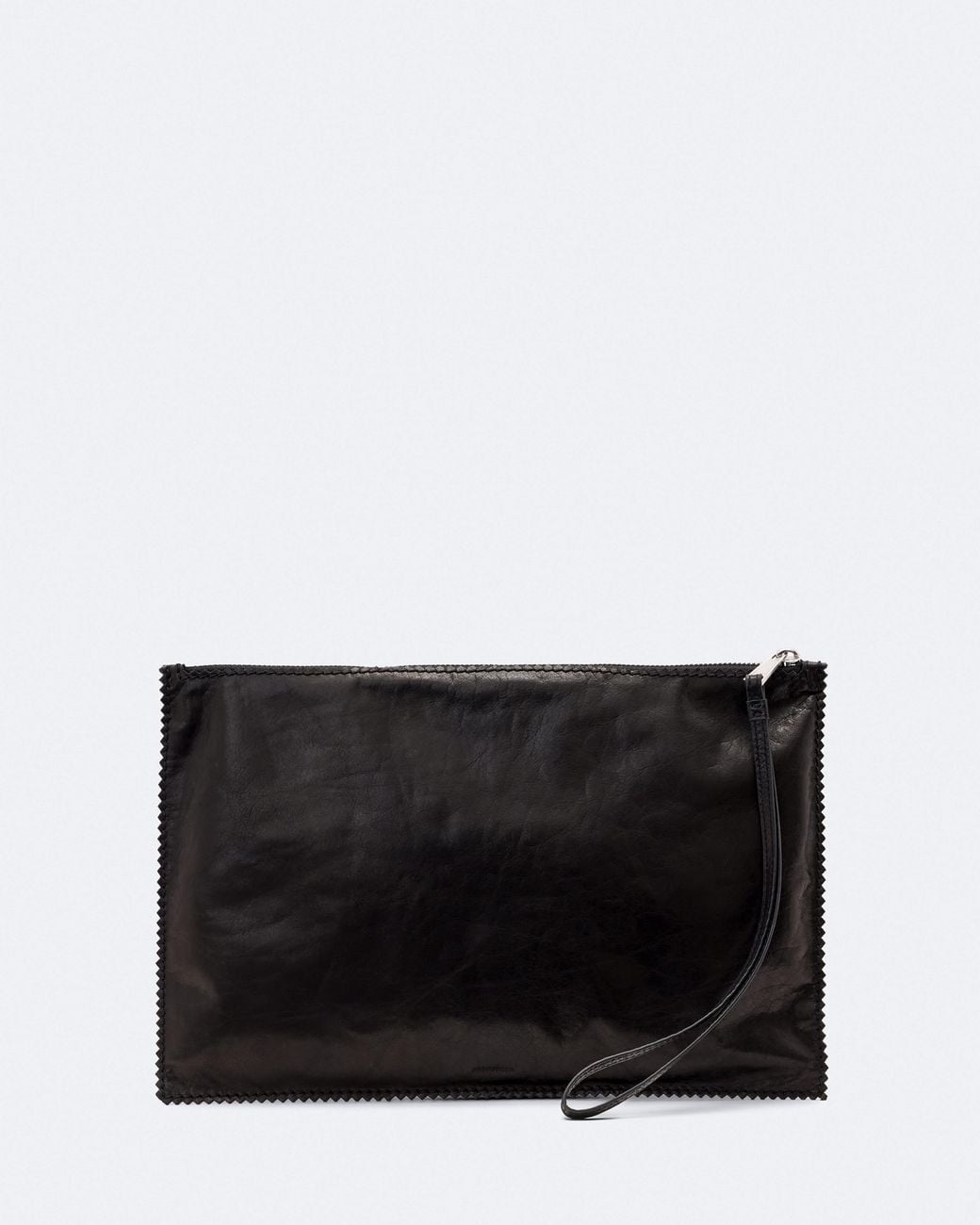 AllSaints Black Siloh Pinked-Edge Large Leather Pouch