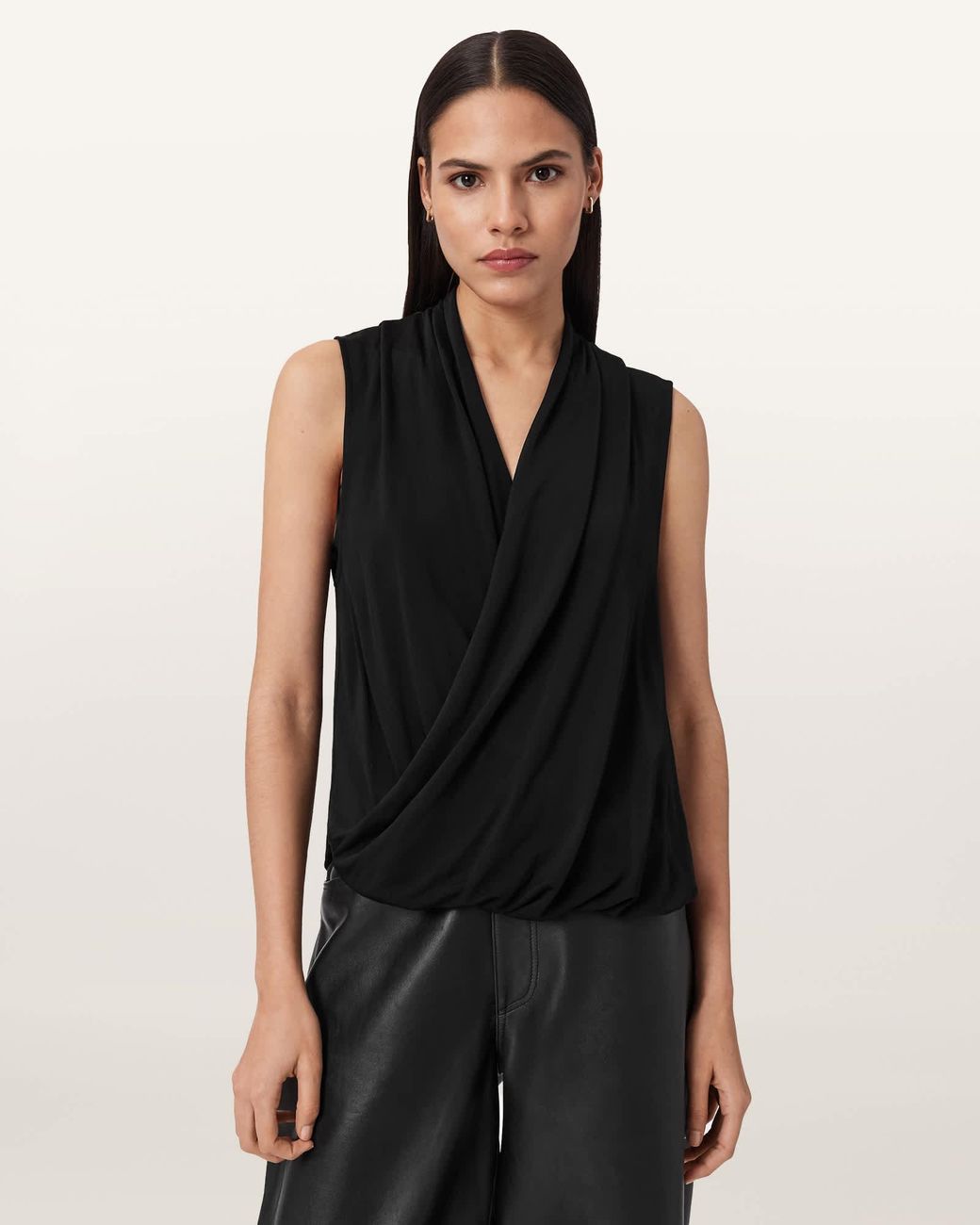 AllSaints Black Adaline V-Neck Wrap Top