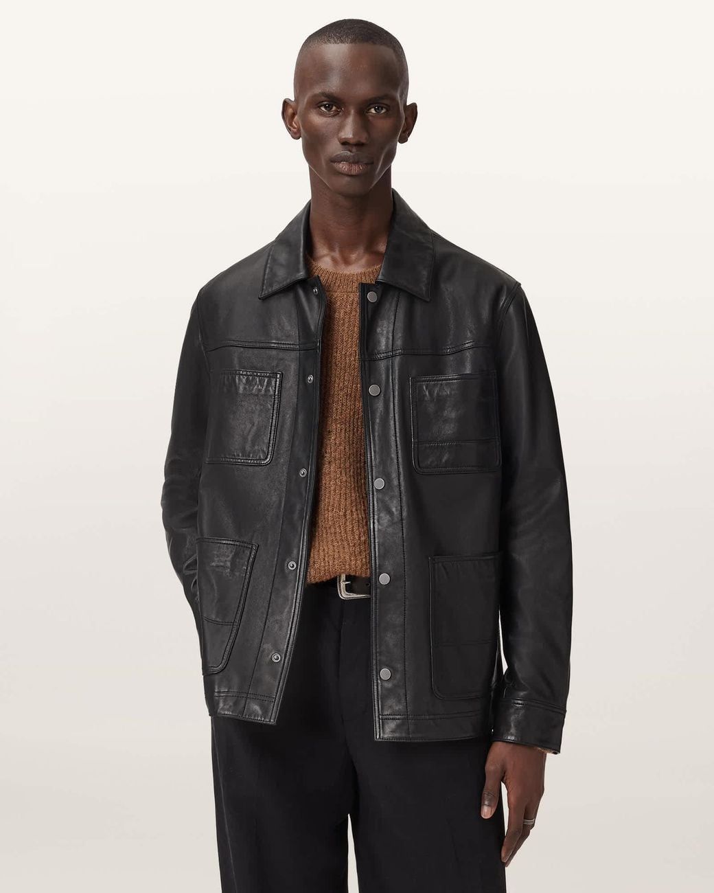 AllSaints Black Saxon Leather Jacket for men