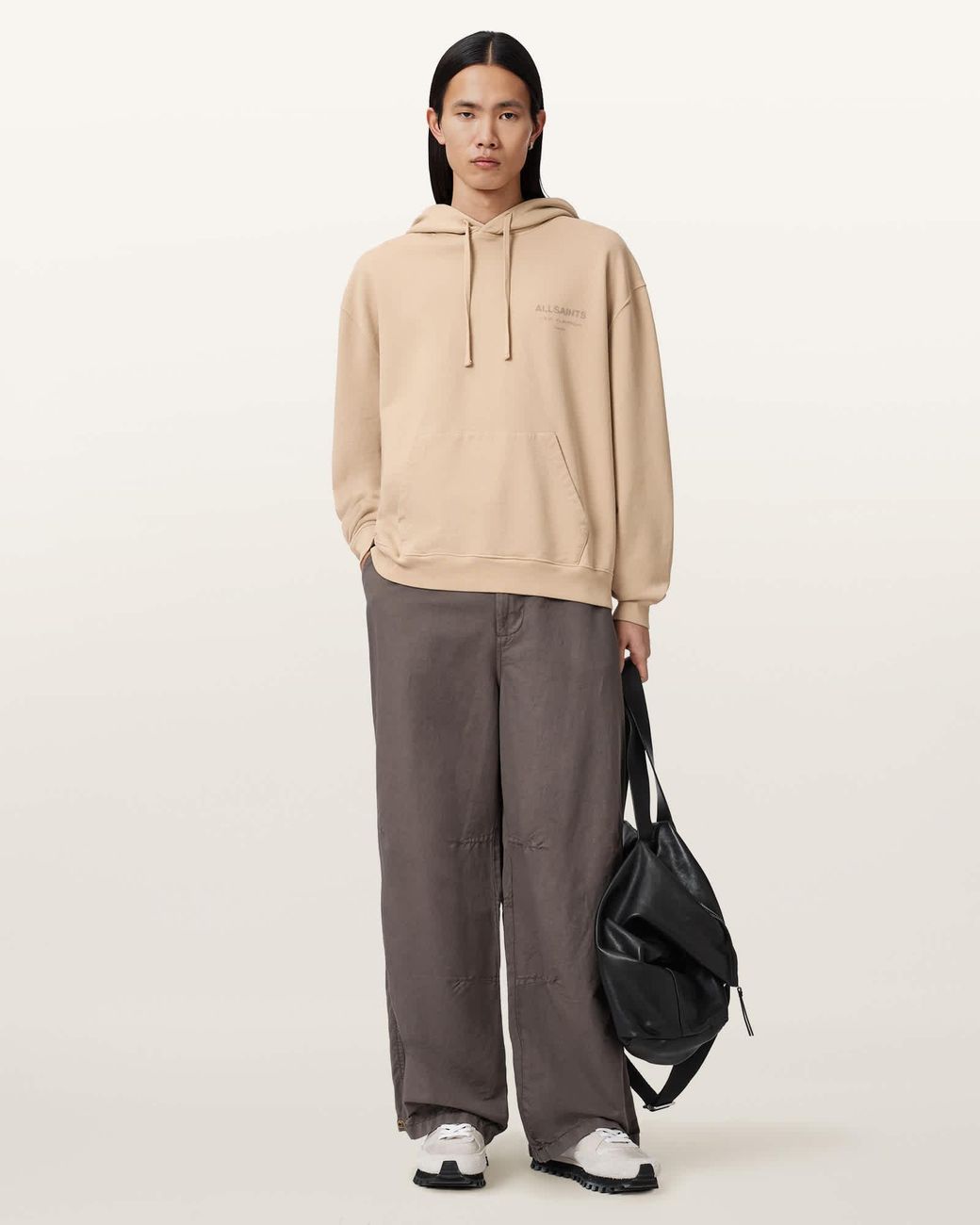 AllSaints Natural Xander Long Sleeve Cotton Hoodie for men