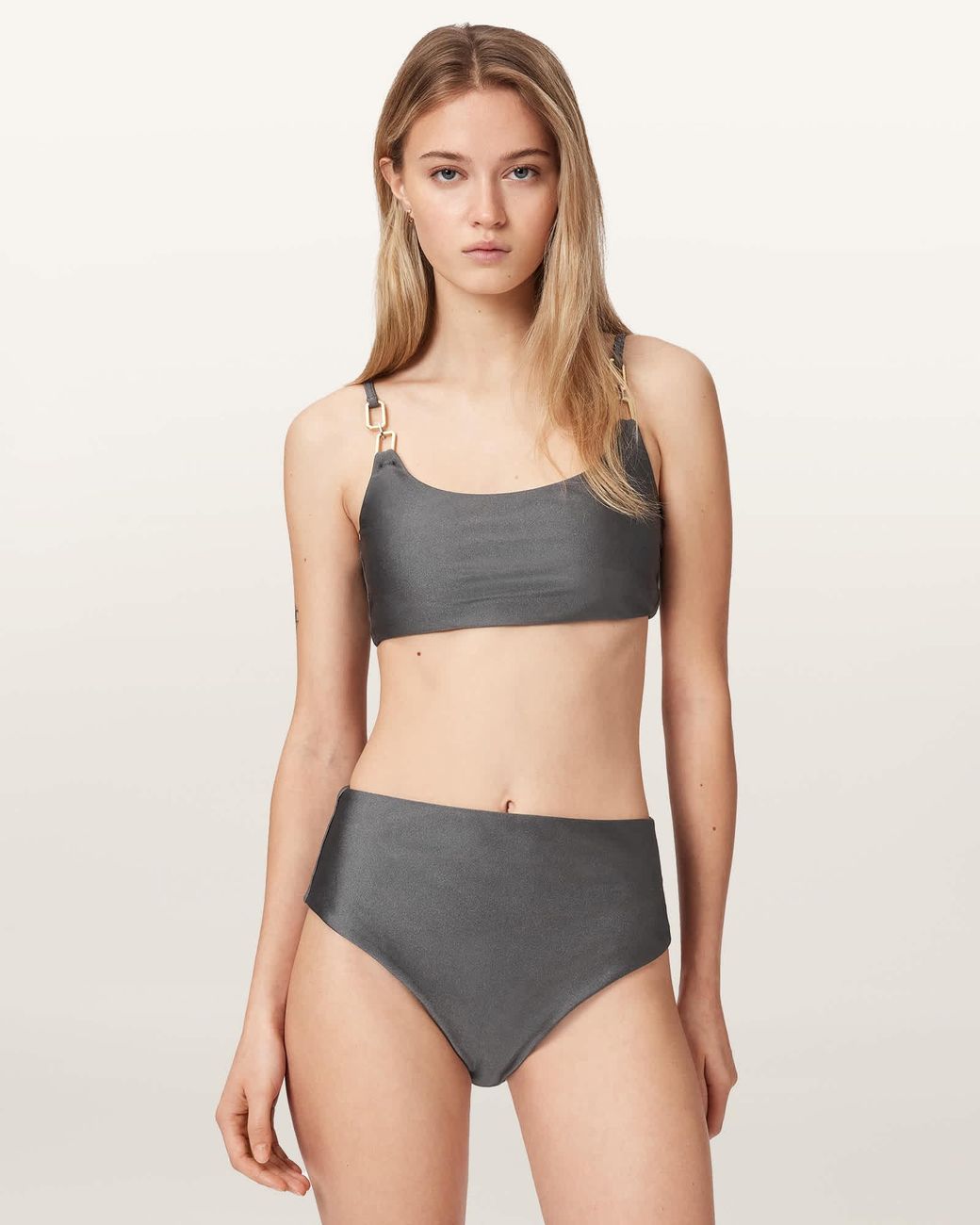 AllSaints Gray Talaria Sheen Bikini Bottoms