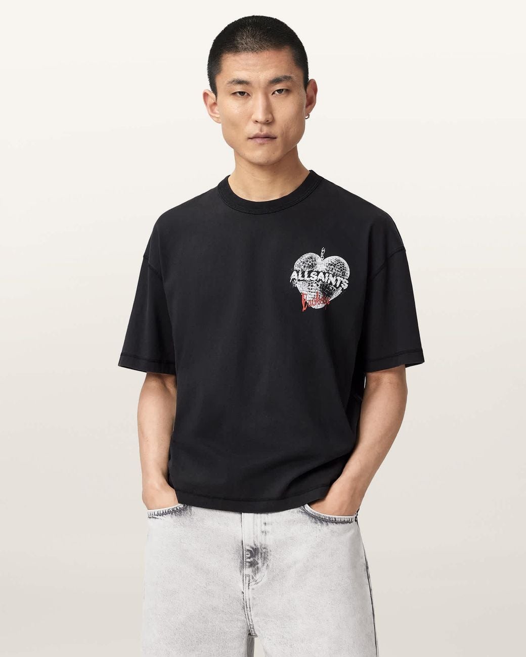 AllSaints Black Reflect Short Sleeve Graphic T-Shirt for men