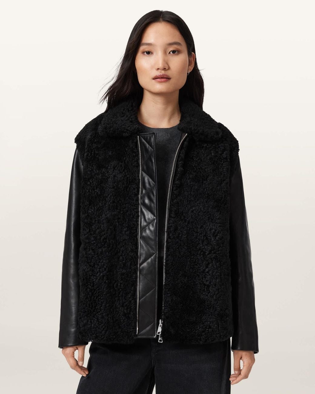 AllSaints Black Izen Shearling Jacket