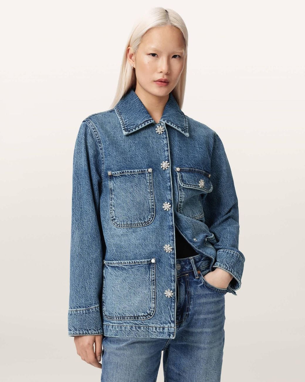 AllSaints Blue Bex Oversized Denim Jacket