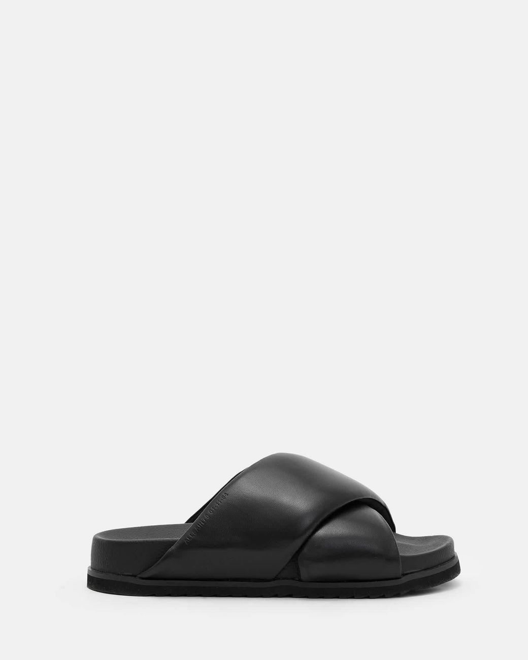 AllSaints Black Leather Saki Crossover Round Toe Sandals