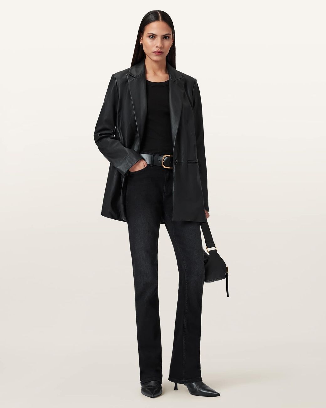 AllSaints Black Haldan Slim Bootcut Denim Jeans