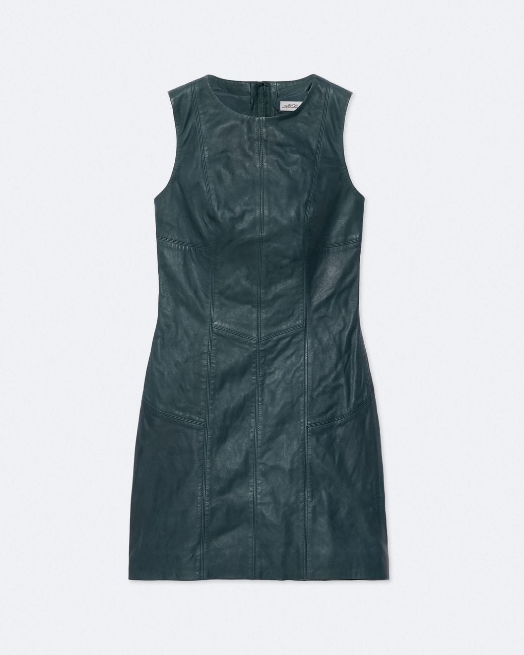 AllSaints Green Vee Leather Mini Dress