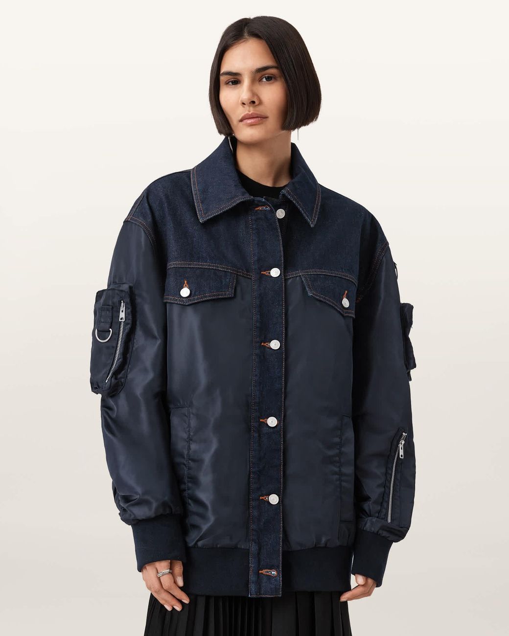 AllSaints Blue Verity Relaxed Fit Bomber Jacket