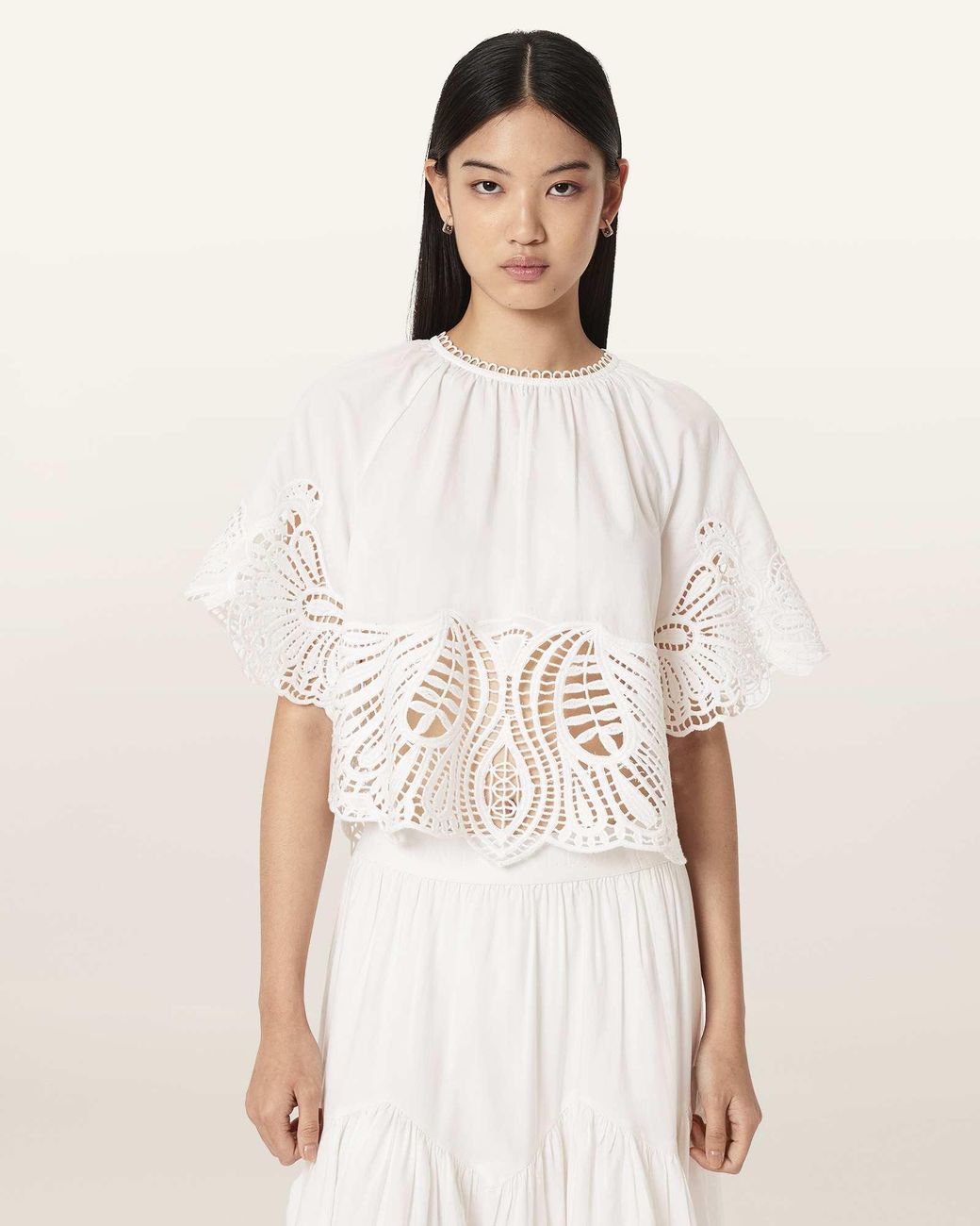 AllSaints Natural Femi Relaxed Fit Broderie Top